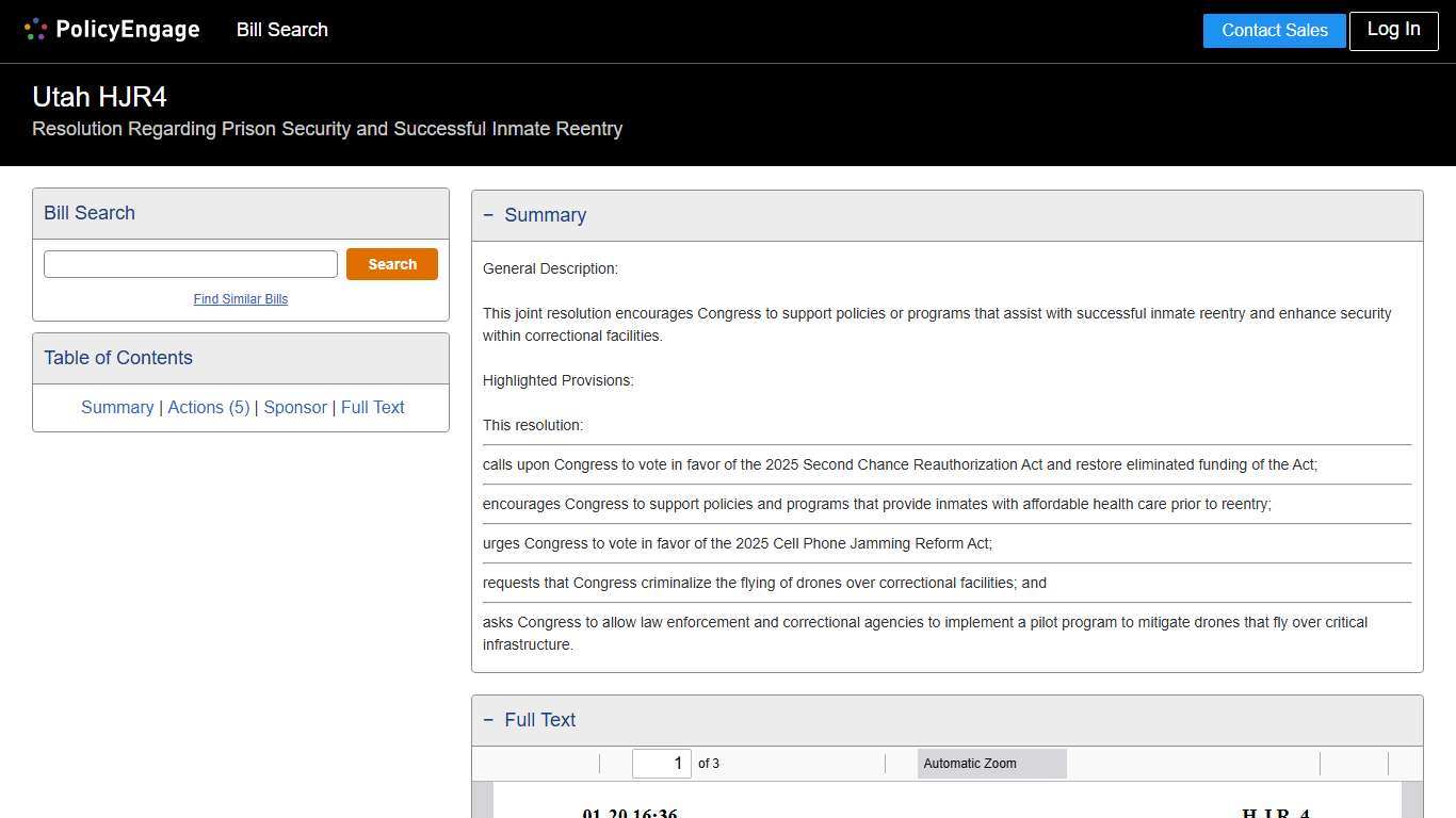 HJR4 Utah 2026 Resolution Regarding Prison Security and Successful Inmate Reentry - Legislative Tracking PolicyEngage